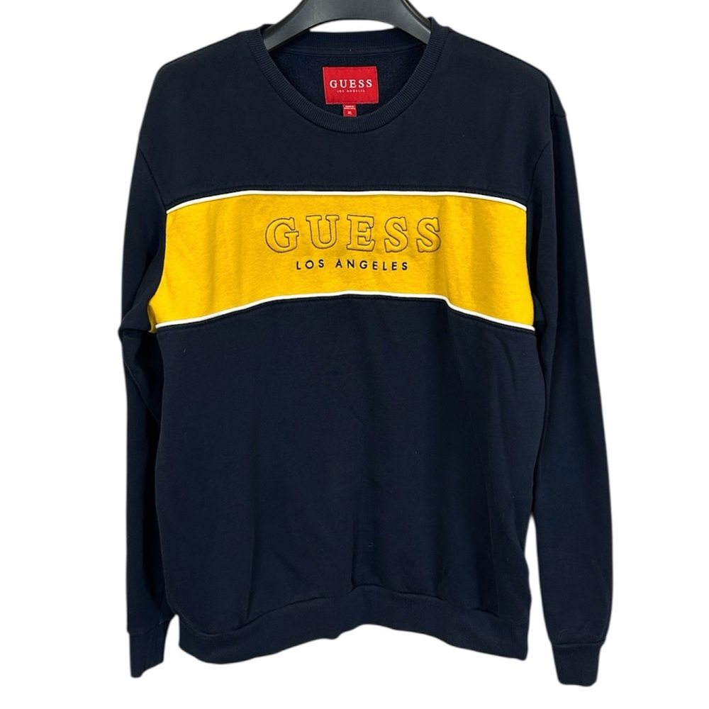 Guess Los Angeles Navy Yellow Logo Crewneck Sweatshirt Men’s XL Unisex Oversized